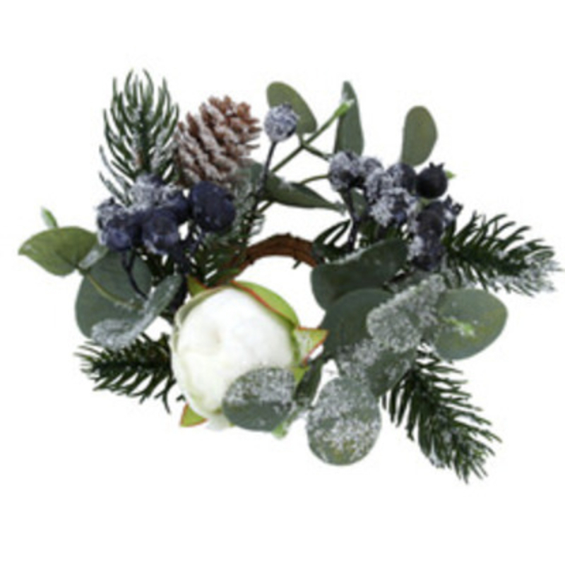 Small Eucalyptus and Blueberry Candle Ring Gisela Graham This festive eucalyptus and blueberry small candle ring will really add a lot of character to your Christmas decorations. The Christmas candle ring will compliment any decor and would look lovely on your Christmas dinner table. Made by London based designer Gisela Graham who designs really beautiful and unusual Christmas decorations and gifts for your home.Ê Would also make a lovely Christmas gift. Larger size also available.